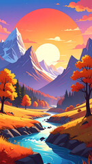 Colorful autumn mountain valley landscape