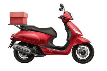 Food delivery scooter parked in front of a busy street, ready for quick service and convenience