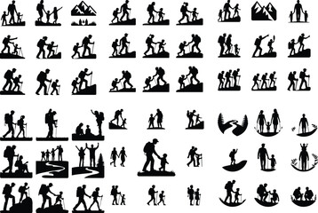 Families Hiking Together Silhouette Vector Icon Design Family Adventure Outdoors – Hiking Silhouette Icon Set