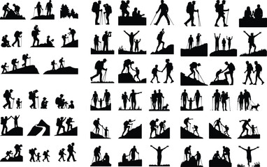 Families Hiking Together Silhouette Vector Icon Design Family Adventure Outdoors – Hiking Silhouette Icon Set