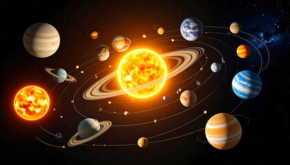 Colorful solar system planets orbits illustration