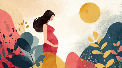 An exquisite hand-drawn pastel vector design of a pregnant woman for a card, banner, or abstract wallpaper. Illustration of a Pregnancy Concept. Banner or poster template for the health care concept 
