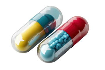 Colorful capsules representing various supplements and medications designed to support wellness and health management in a modern setting