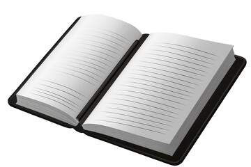 Versatile black lined notebook opened on a clean surface, showcasing blank pages ready for notes and ideas with a minimalist design suitable for various writing tasks