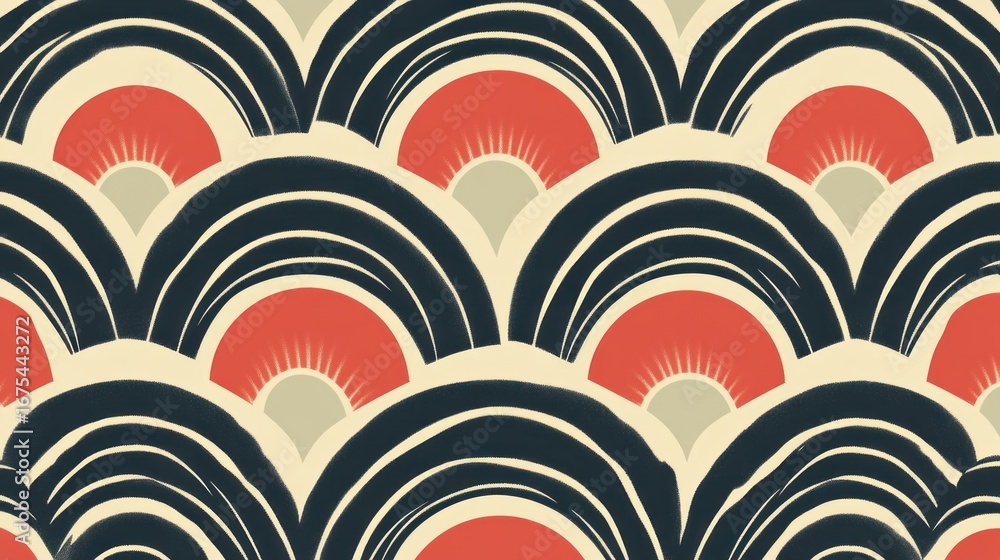 Poster abstract retro pattern with semicircles in earthy tone color palette