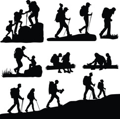 Families Hiking Together Silhouette Vector Icon Design Family Adventure Outdoors – Hiking Silhouette Icon Set