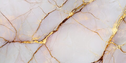 Pale pink marble with gold veins. Detailed, intricate patterns of light pink and white stone with prominent gold-colored veins