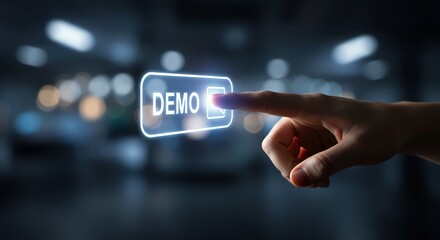 Hand touching demo button on digital display
