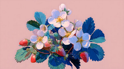 Watercolor floral background with flowers on blue and white surfaces