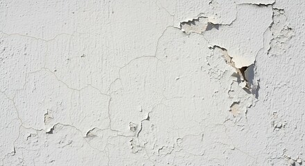 Aged White Painted Wall with Extensive Cracks and Peeling Paint