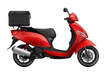 Bright red food delivery scooter parked in a neutral environment ready for quick service in urban settings