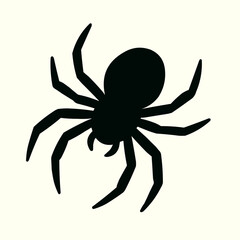 A black spider silhouette, an arachnid illustration perfect for a creepy Halloween bug design, is isolated on a white background