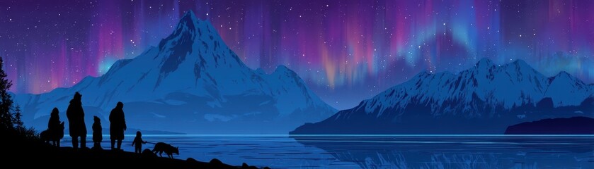 Obraz premium A family enjoys an informative AI-narrated documentary about Alaska Day, capturing a moment of engagement with technology and culture, Alaska Day with AI