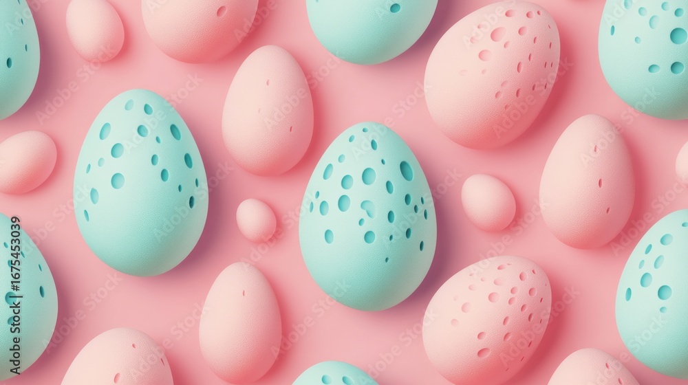Poster pastel easter eggs seamless pattern with pink background display