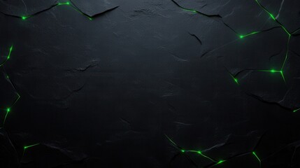 Abstract dark cracked surface with glowing green light accents
