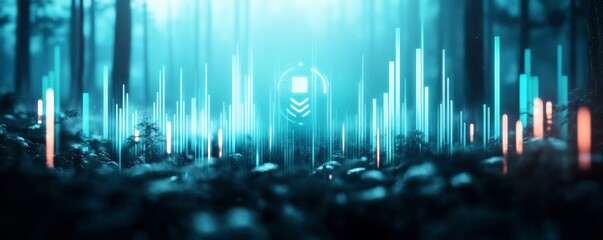 Obraz premium Glowing Data Forest Digital Tree, Tech Landscape ,Cybersecurity