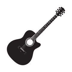 Fototapeta premium Black Guitar Silhouette Vector on White Background Music Design
