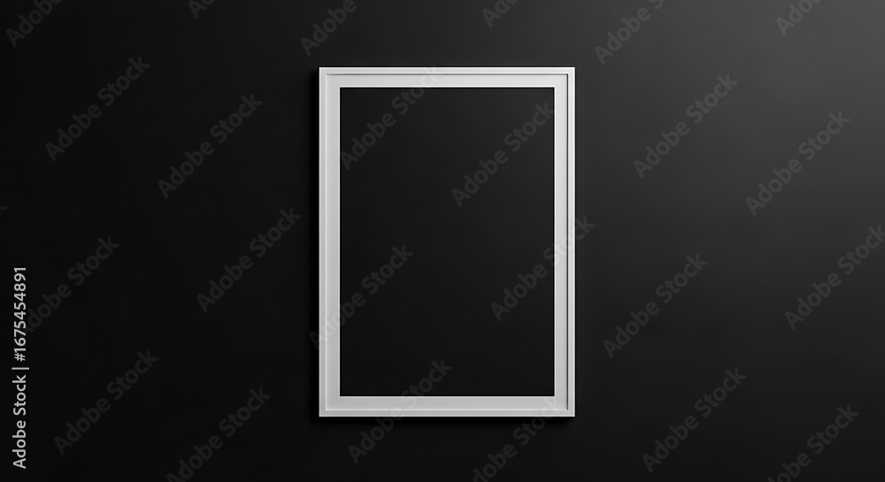 Poster white picture frame hanging on a dark wall creating a simple and minimalist aesthetic display artful