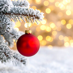 Frosted christmas ornament hanging from tree branch