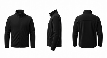 Black Fleece Jacket: Front Side and Back Views.