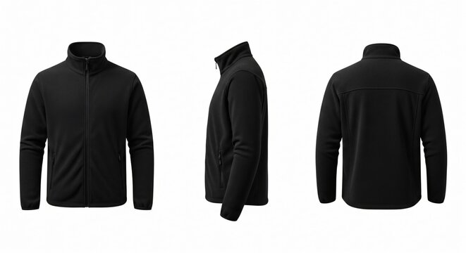 Black Fleece Jacket: Front Side and Back Views.