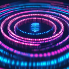 Neon Rings Pink and Blue Glowing Tech Abstract, Digital ,Future