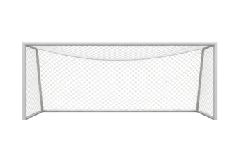 Soccer goal net with white frame isolated on transparent background