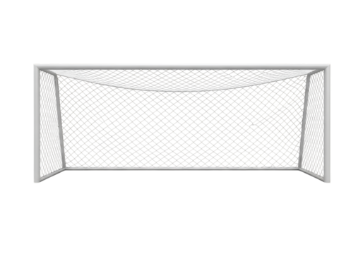 Soccer goal net with white frame isolated on transparent background