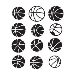 Fototapeta premium A collection of black and white basketball icons arranged in a grid-like pattern.