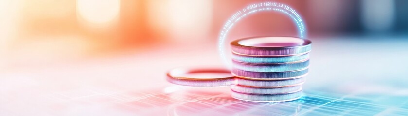 Stack of Digital Coins with Binary Ring, crypto , finance