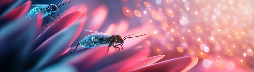 Tech Insects on Petals Glowing Circuitry Design, AI, Robots