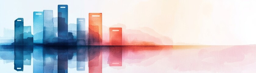 Watercolor Data Abstract Bar Graph with Reflection, Charts, Finance