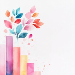 Watercolor Leaves and Pastel Bars Design, modern, abstract