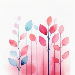 Watercolor Leaves on White, Abstract , Floral