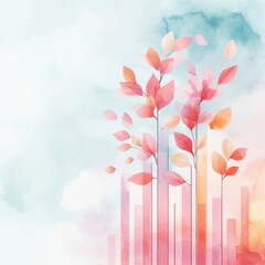 Watercolor Leaves with Graphic Bars,Abstract ,Artistic