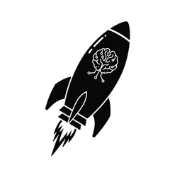 Black rocket with brain graphic space travel