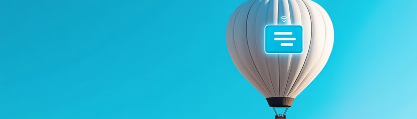 White Hot Air Balloon with a Blue Data Icon on Sky Background, Cloud Computing , Connectivity