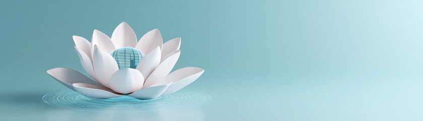 White Lotus with Blue Striped Sphere on Water Rings, serenity , wellness