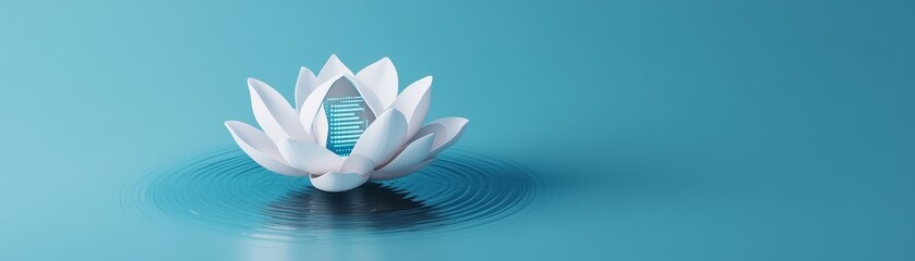 White Lotus with Tech Core in Rippling Water, Zen , AI