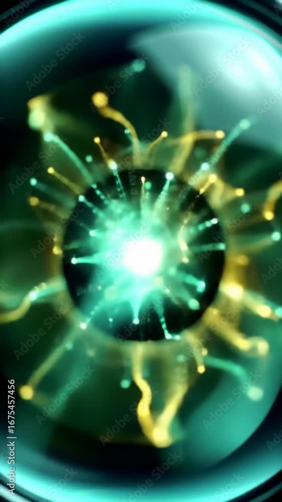 Poster extreme macro close-up of a futuristic organic-digital iris with glowing data patterns and neural pa