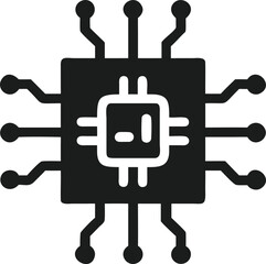Obraz premium Dark AI processor icon with radiating circuit lines artificial intelligence chip