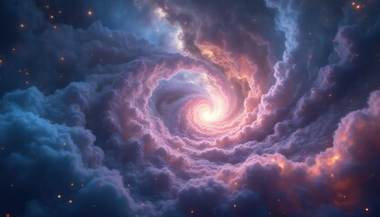 Swirling spiral cloud formation in cosmic night sky