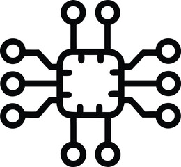 Minimalist Outline of a Computer Chip with Connecting Lines on Black technology