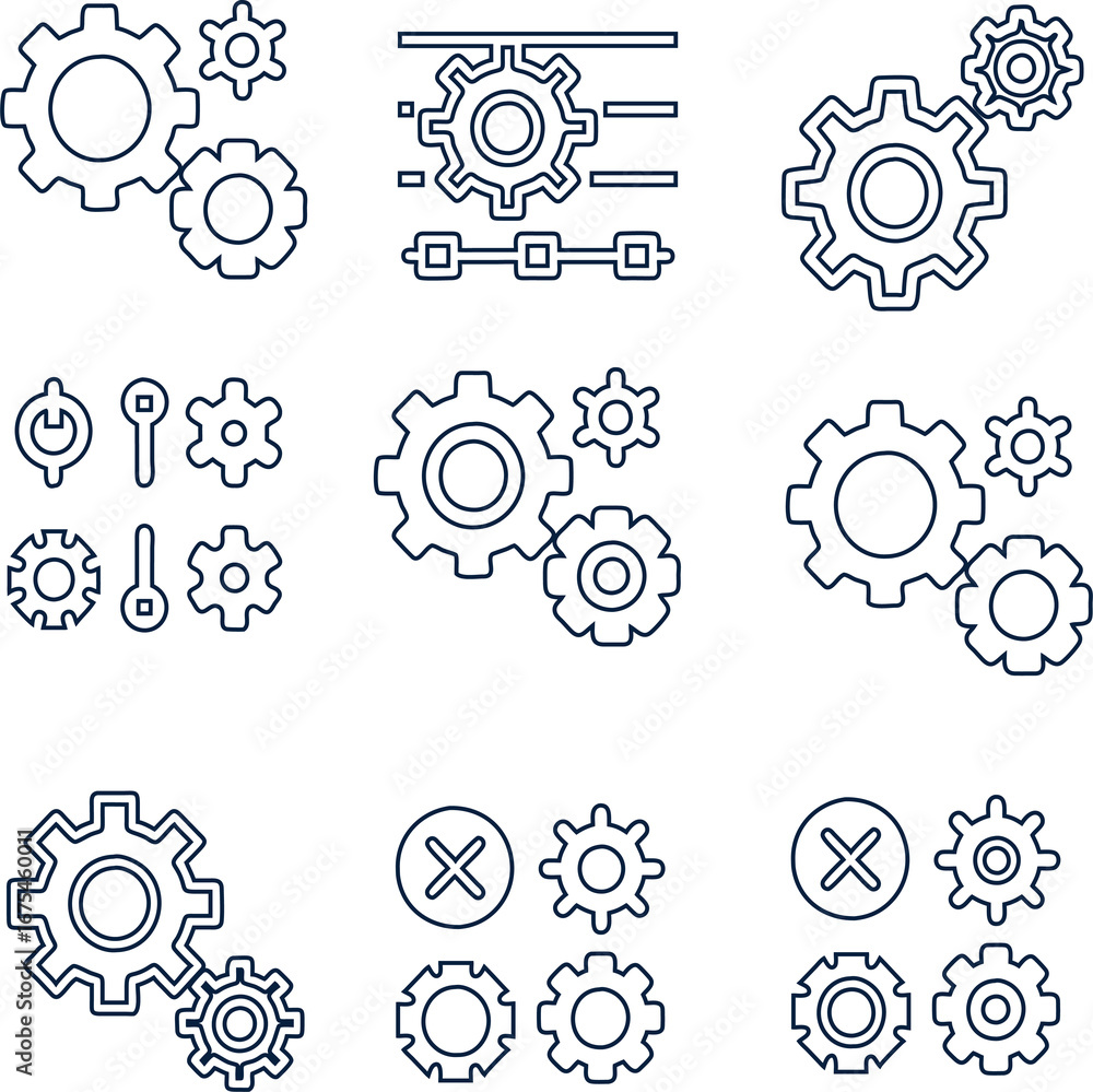 Poster cogwheel gear and adjust vectors collection for digital interface design, system tools, and configur