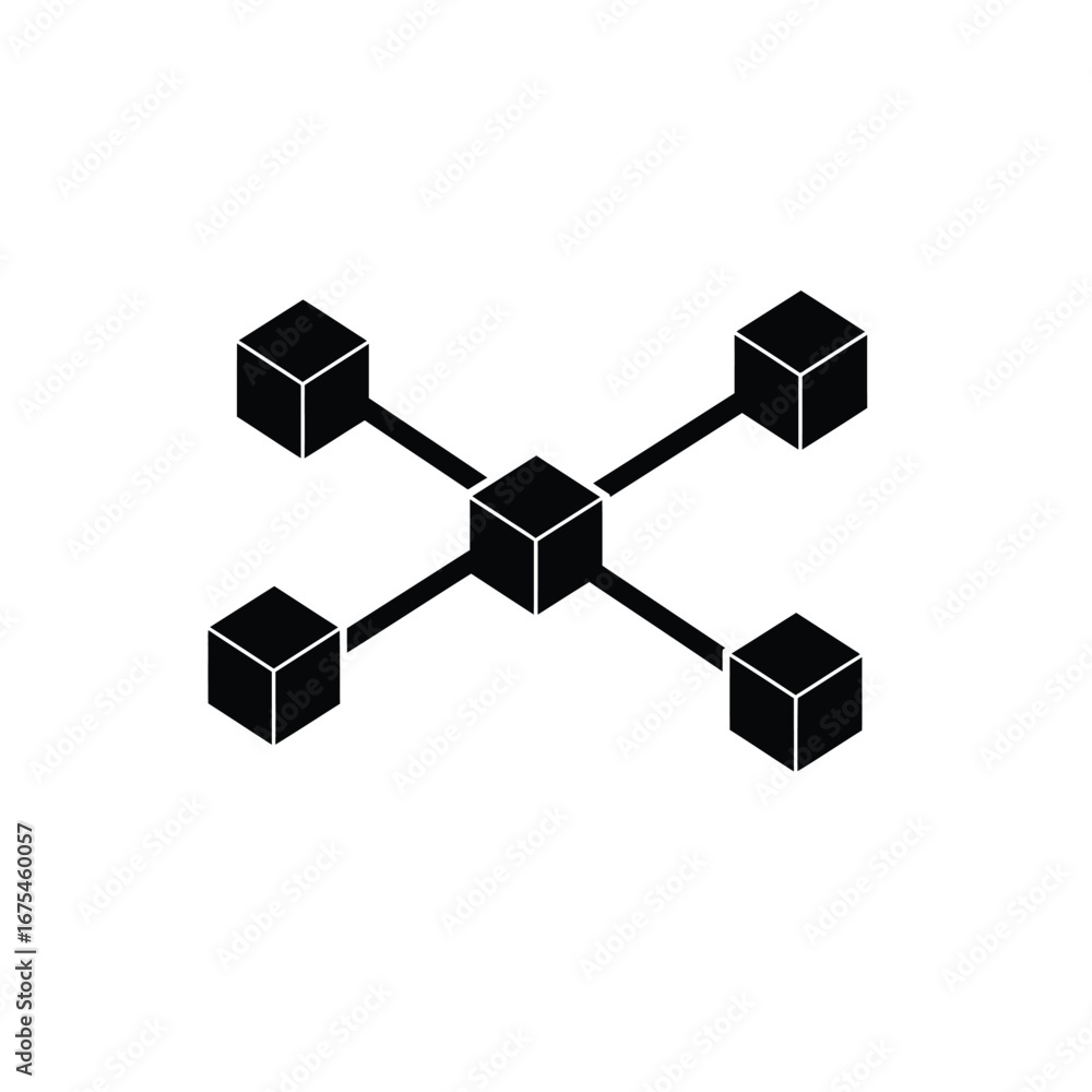 Poster black cubes connected by lines abstract block