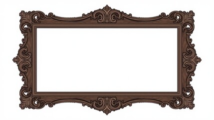 Ornate wooden picture frame with scrolled decorative elements on white background horizontal orientation