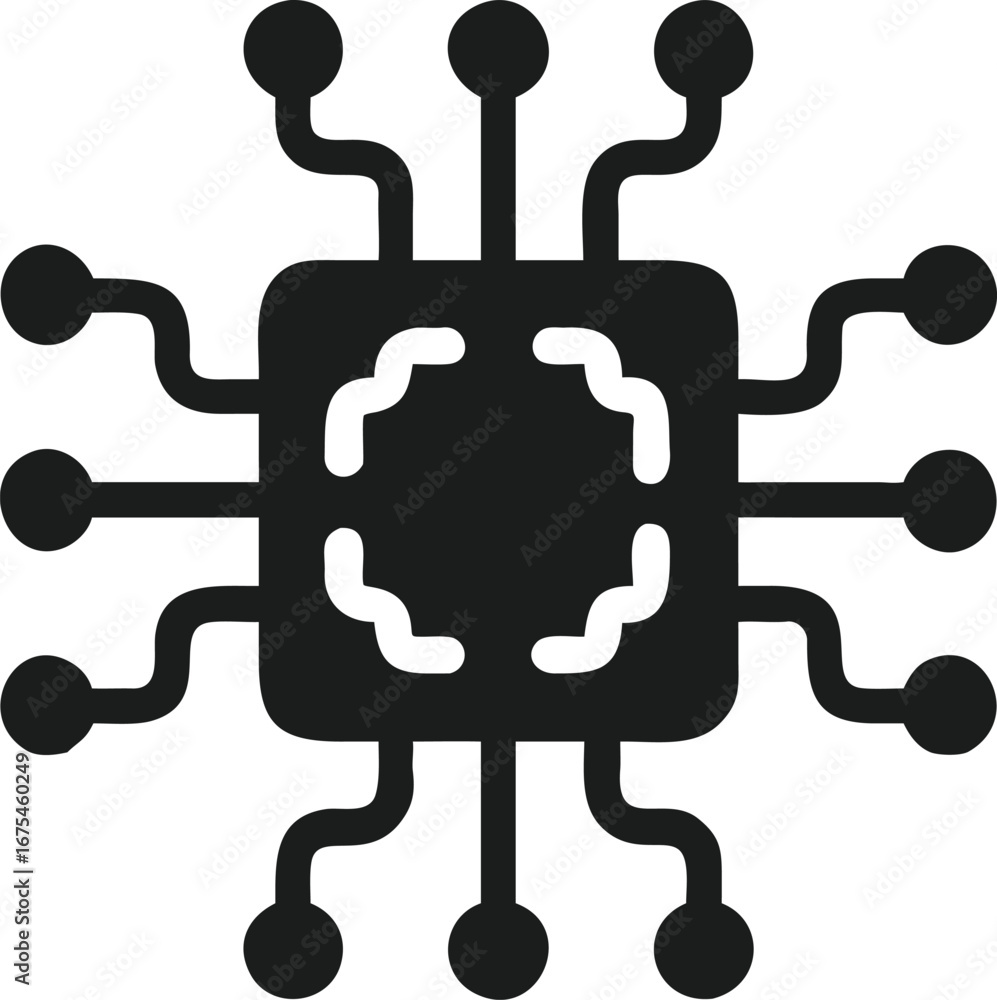 Poster dark silhouette of a computer chip with connecting wires and nodes technology