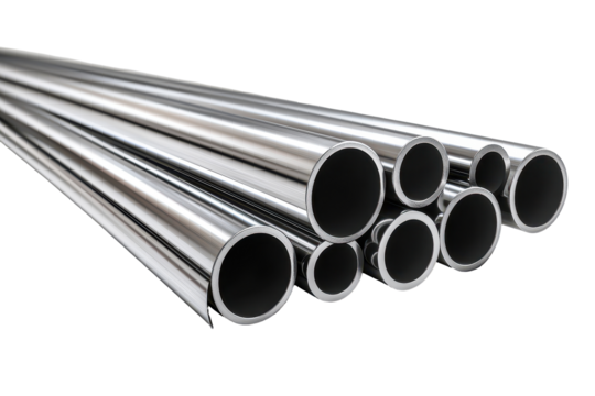 Steel hollow section beams in circular shape arranged on a white surface showcasing their glossy finish and structural integrity suitable for construction projects