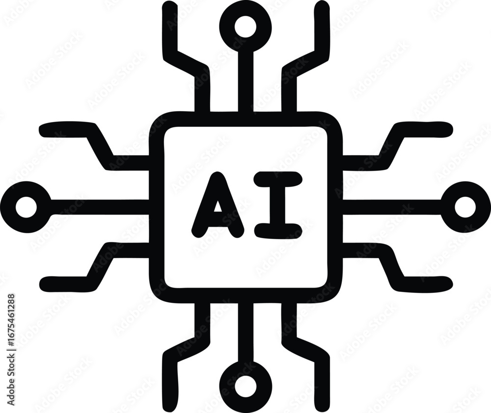 Poster minimalist outline of an ai processor chip on black background artificial intelligence technology