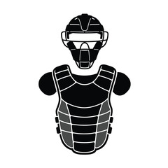 Black catcher mask and chest protector baseball